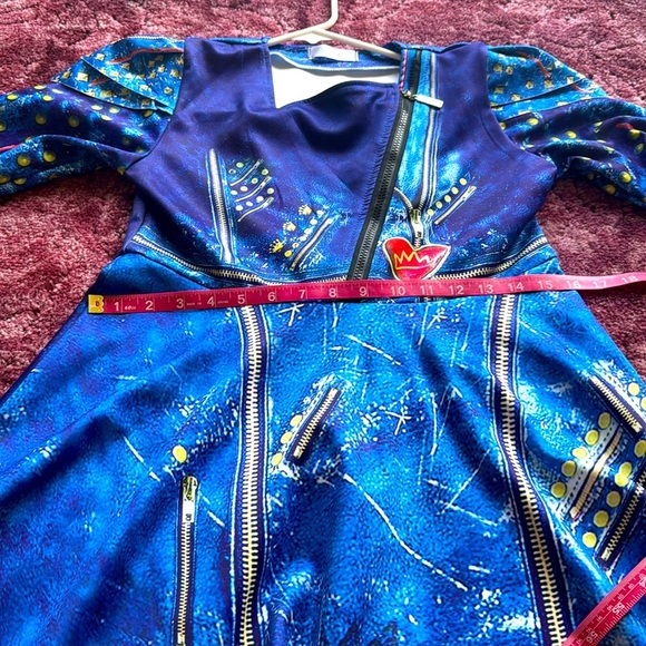 Kids Evie from Disney Descendants Inspired Blue and Gold Long Sleeve Dress - Picture 6 of 7